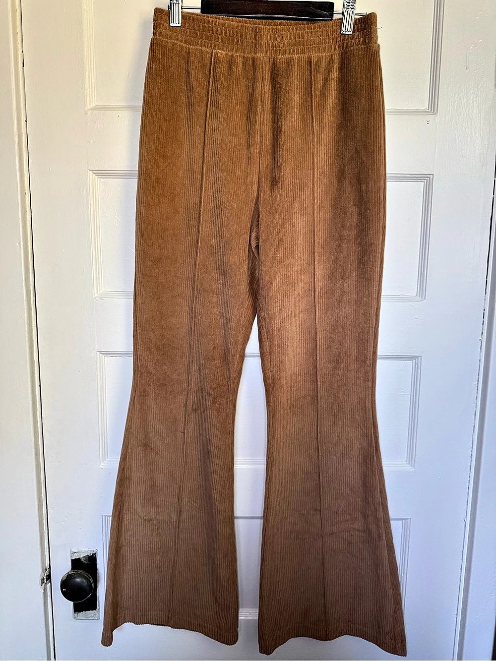 Aerie Groove-On Rib Velour Flare Pants Corduroy Tan Cozy Boho Lounge Small NWT